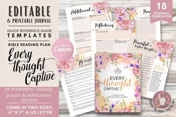 Christian Prayer Journal: Bible Verse Prompts, Editable Canva Template (Digital Download)