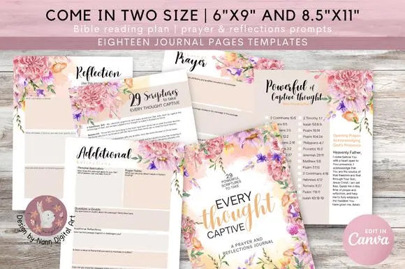 Christian Prayer Journal: Bible Verse Prompts, Editable Canva Template (Digital Download)